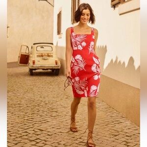 Boden Red Hawaiian Cotton Tropical Print Yolanda Sun Dress Size 8